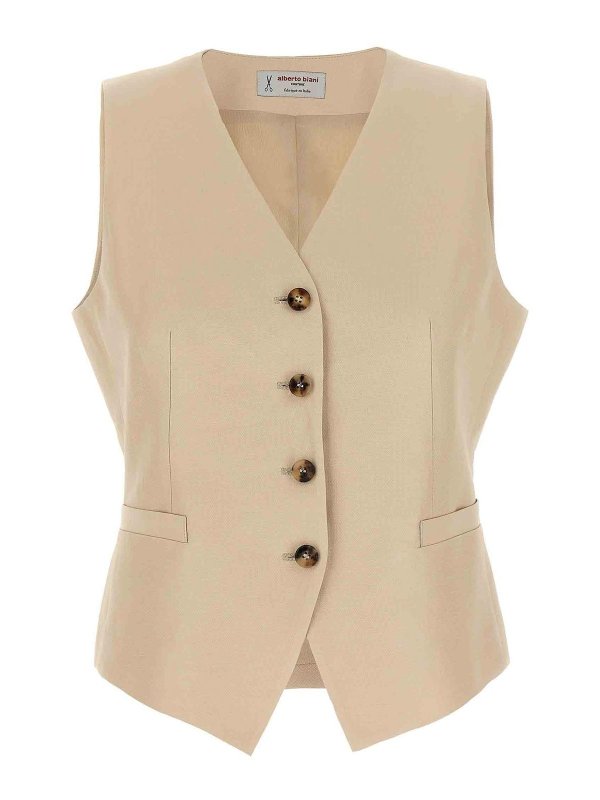 ベスト・ジレ O BIANI SS25 Linen viscose vest (GG817VI0091 13) Alberto Biani Linen Viscose Vest - Beige - Women | GG817VI009113
