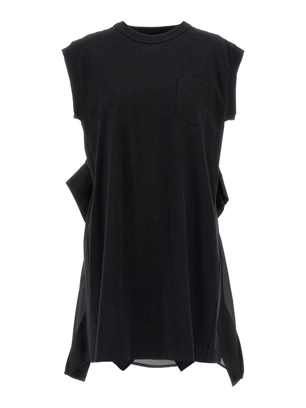 Sacai: Knielange Kleider - Knielanges Kleid - Schwarz