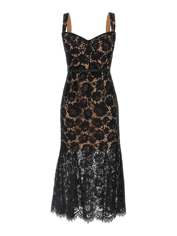 Self Portrait: abiti lunghi - Abito midi in pizzo nero nero