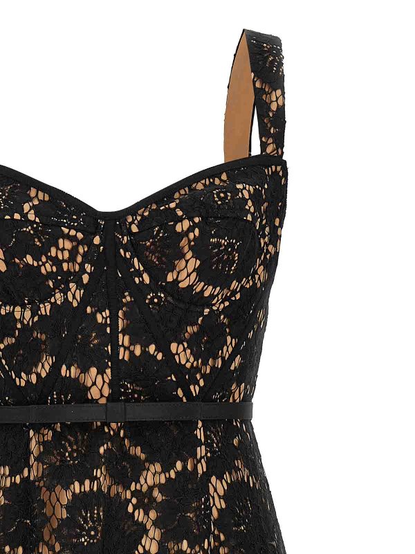 The Best Shops Self Portrait: abiti lunghi - Abito midi in pizzo nero nero