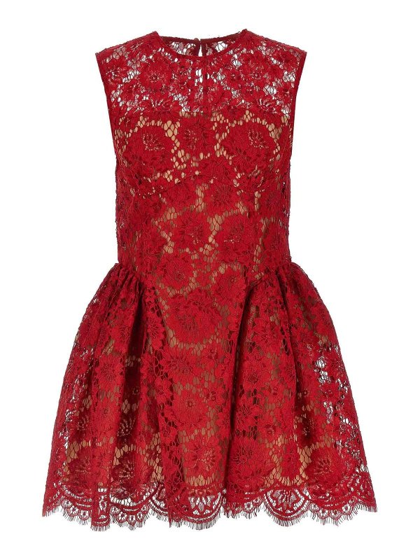 Self Portrait: abiti corti - Mini abito di perle in pizzo rosso fine