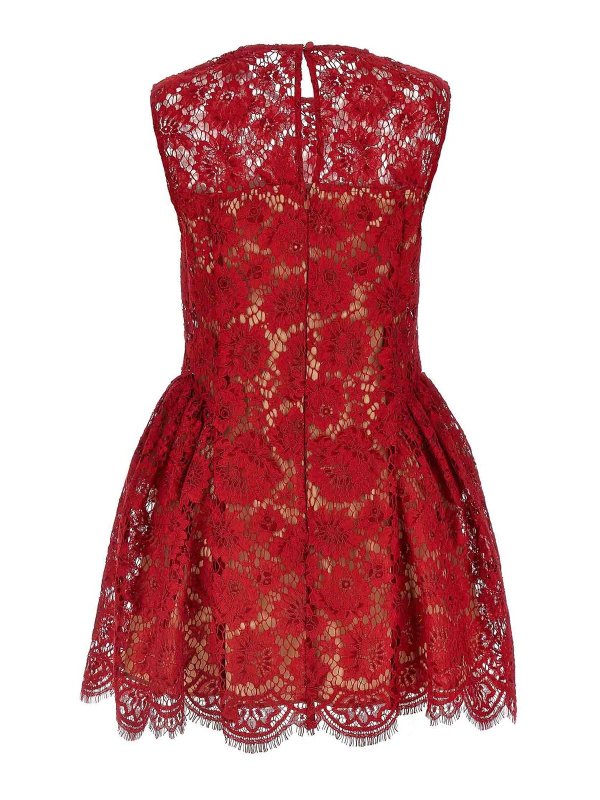 Self Portrait: abiti corti online - Mini abito di perle in pizzo rosso fine