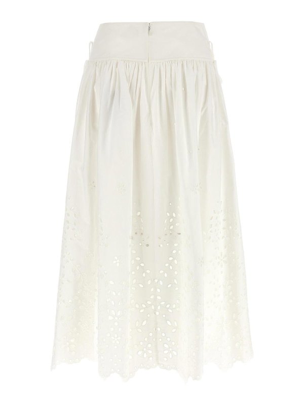 Self Portrait: Knee length skirts & Midi online - White Cotton Embroidered Midi Skirt