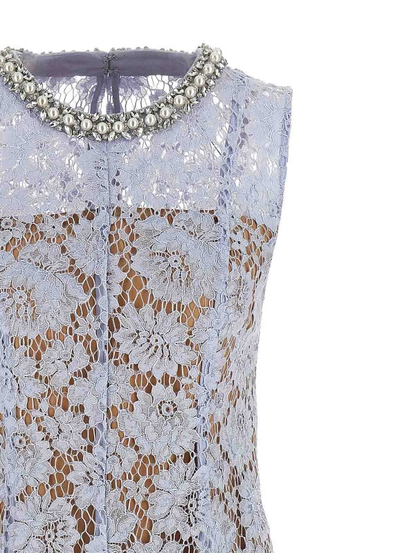 The Best Shops Self Portrait: abiti lunghi - Abito midi perla in pizzo blu fine