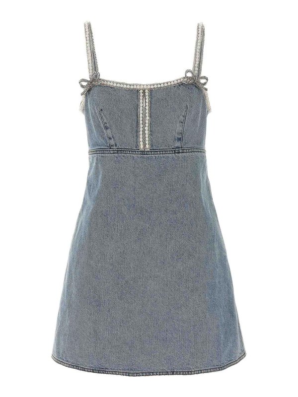 スカート 'Light Blue Denim Pearl Mini Dress' dress Light Blue Self Portrait Light Blue Denim Pearl Mini Dress Dress