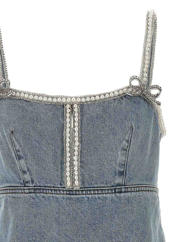 Self Portrait Light Blue Denim Pearl Mini Dress Dress