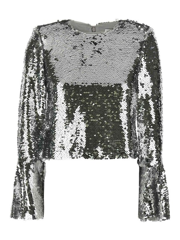 Self Portrait: ブラウス - フレアジーンズ - 銀