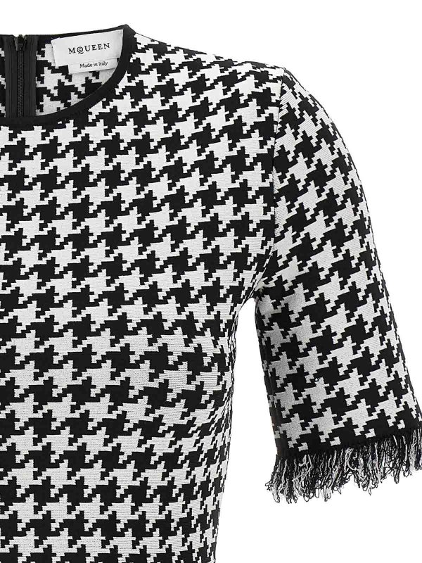 ワンピース alexander mcqueen SS25 Houndstooth dress (829320Q1BDB 1080) Alexander Mcqueen Houndstooth Dress - White | 829320Q1BDB1080