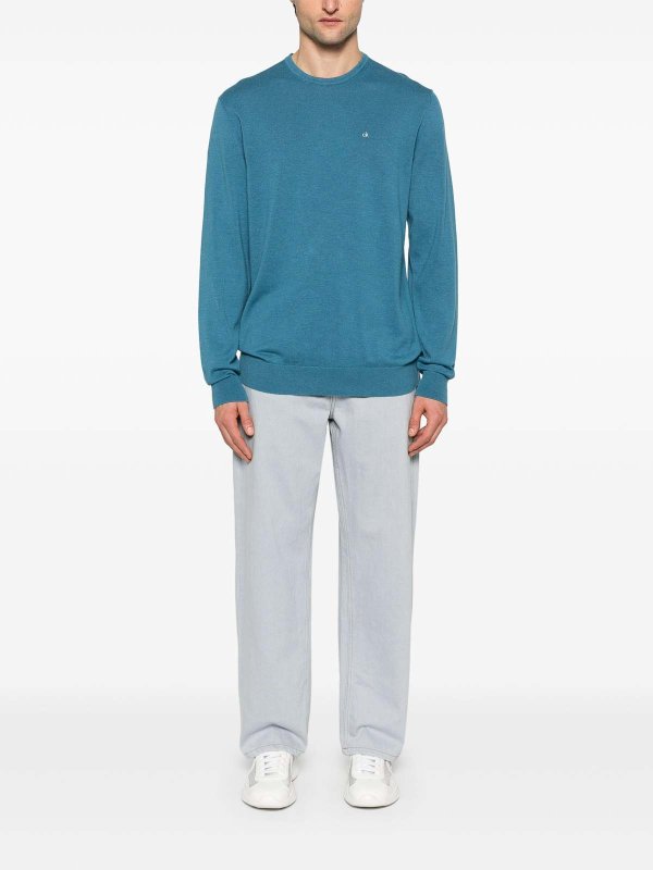 CALVIN KLEIN: Strickpullover mit Rundhalsausschnitt online - Rundhalspullover - Blau