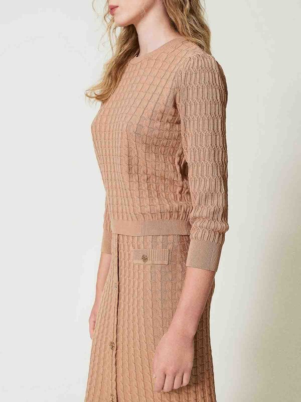 TWINSET: Strickpullover mit Rundhalsausschnitt online - Rundhalspullover - Braun