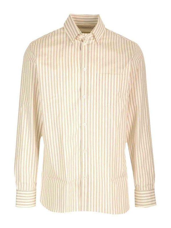 GOLDEN GOOSE: shirts - White/Beige Striped Shirt