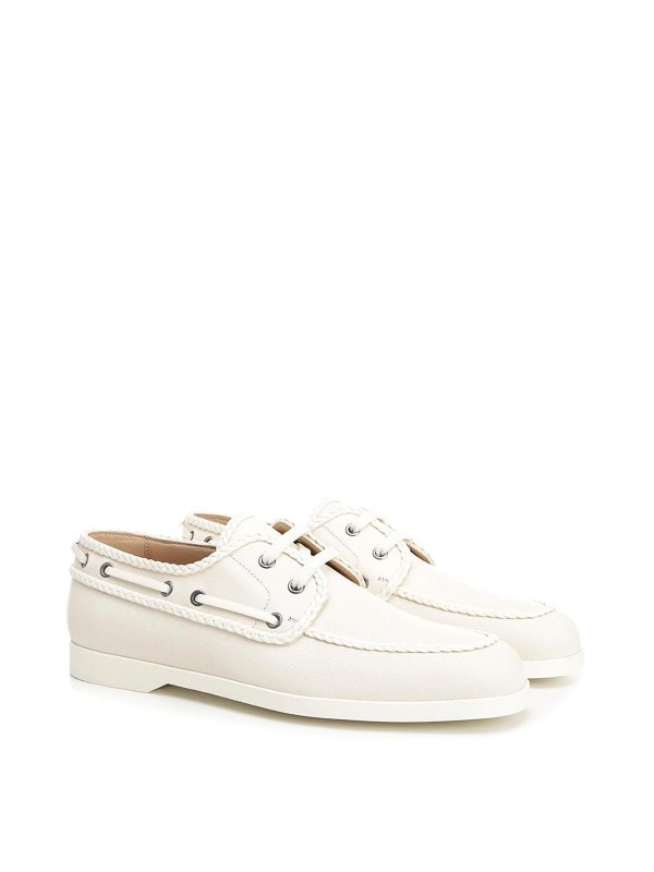VALENTINO GARAVANI: Loafers & Slippers online - Ivory White Leather Boat Loafer