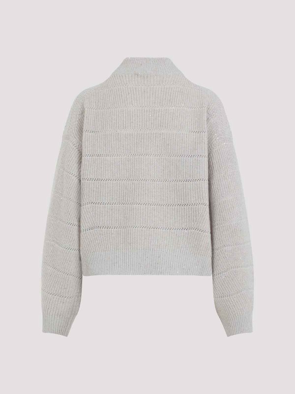 BRUNELLO CUCINELLI: Turtlenecks & Polo necks online - Mock Neck Lana Cashmire Stripe Pullover