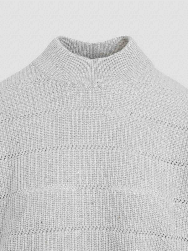 The Best Shops BRUNELLO CUCINELLI: Turtlenecks & Polo necks - Mock Neck Lana Cashmire Stripe Pullover