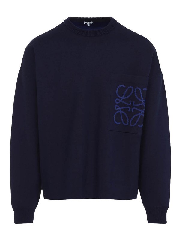 LOEWE: Strickpullover mit Rundhalsausschnitt - Rundhalspullover - Dunkelblau