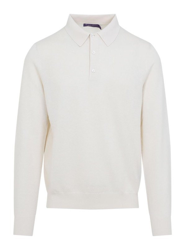 RALPH LAUREN: Strickpullover mit Rundhalsausschnitt - Rundhalspullover - Creme