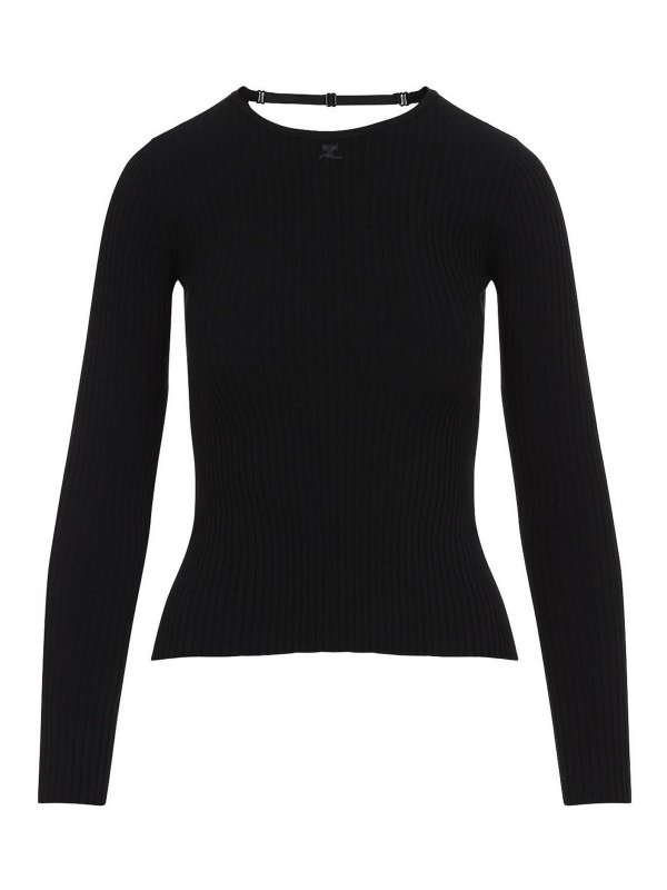 Courreges: crew necks - Lingerie Strap Rib Knit Pullover