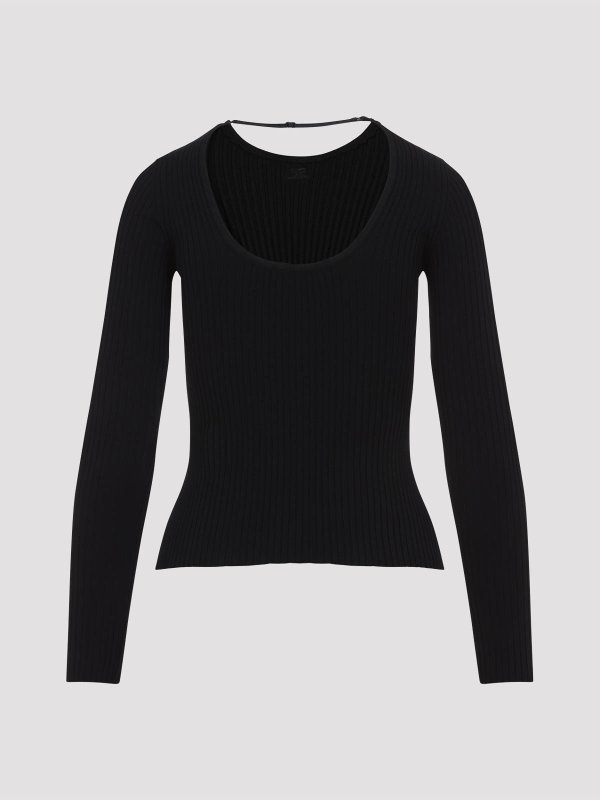 Courreges: crew necks online - Lingerie Strap Rib Knit Pullover