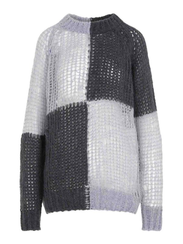 Acne Studios: Strickpullover mit Rundhalsausschnitt - Rundhalspullover - Grau