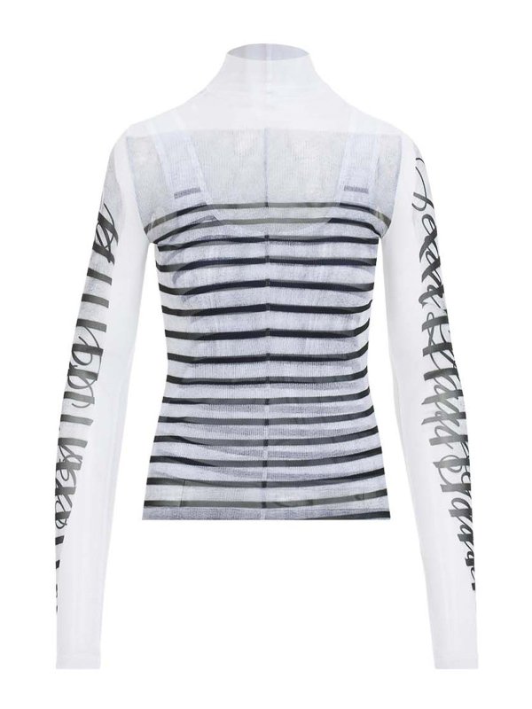 JEAN PAUL GAULTIER: Tops & Tank tops - Spandex Mesh Printed Feathers Mariniere Top