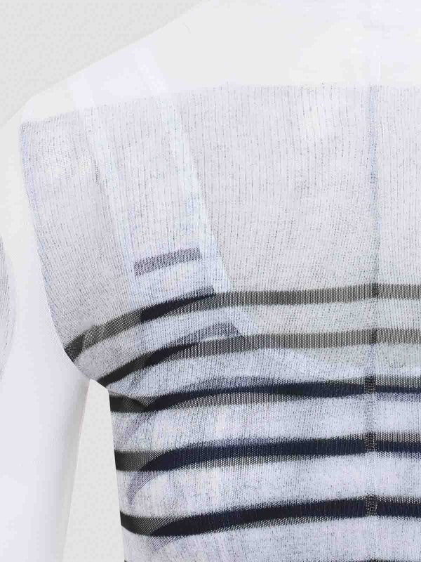 The Best Shops JEAN PAUL GAULTIER: Tops & Tank tops - Spandex Mesh Printed Feathers Mariniere Top