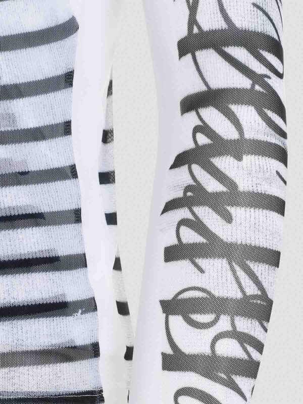 Spandex Mesh Printed Feathers Mariniere Top shop online: JEAN PAUL GAULTIER