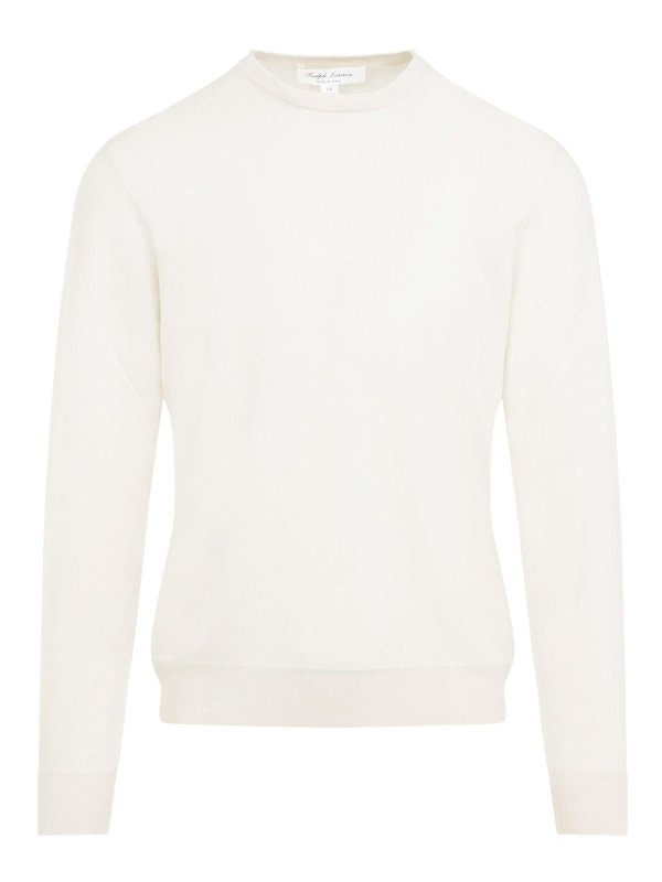 RALPH LAUREN: Strickpullover mit Rundhalsausschnitt - Rundhalspullover - Creme