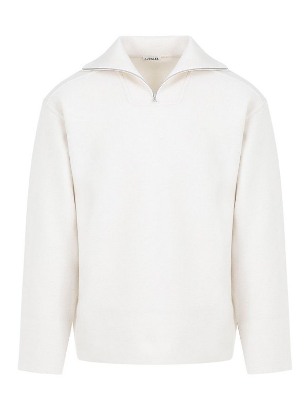AURALEE: Strickpullover mit Rundhalsausschnitt - Rundhalspullover - Weiß