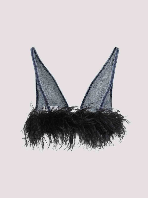 MIU MIU: Tops & Tank tops online - Cotton Top With Feathers
