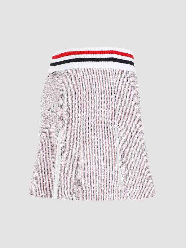 国内発 THOM BROWNE ハイウエストプリーツミディスカート Thom Browne 膝丈/ミディスカート - 白 | FJK117AJ0144960