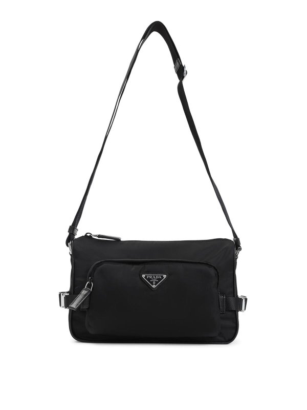 PRADA: cross body bags - Re-Nylon And Leather Shoulder Bag