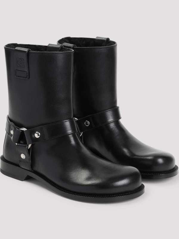 Loewe Campo Biker Shearling Boots - Black - Women