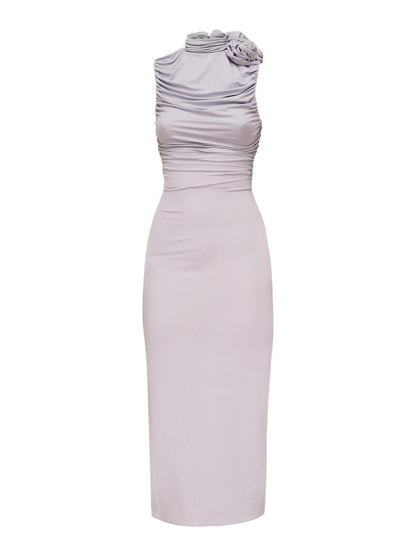 MAGDA BUTRYM: knee length dresses - Ruffled Midi Dress With Turtleneck