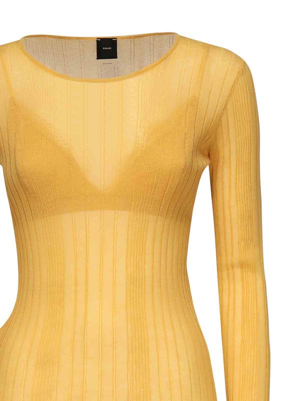 Pinko: crew necks online - Semi-Sheer Ribbed Sweater