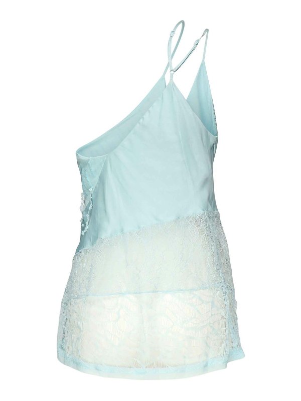 Pinko: Tops & Tank tops online - One-Shoulder Satin Top With Lace And Sequins