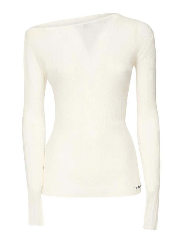Pinko: Suéteres con cuello pico - Suéter Cuello Redondo - Blanco