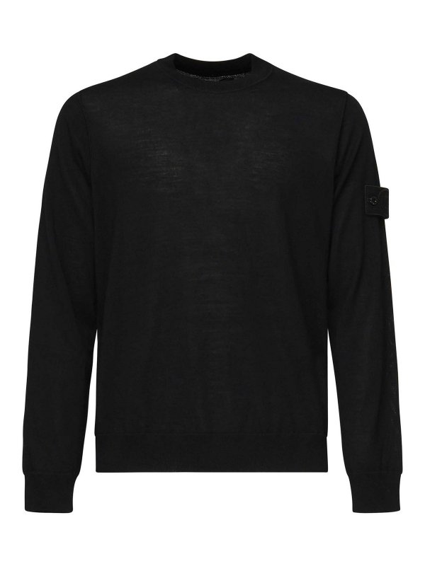 STONE ISLAND: crew necks - Black Crew Neck Sweater In Light Wool