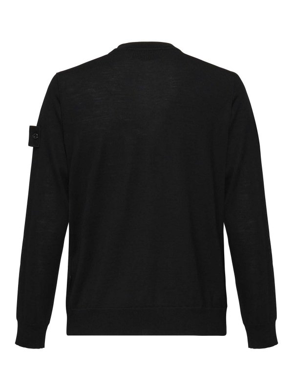 STONE ISLAND: crew necks online - Black Crew Neck Sweater In Light Wool