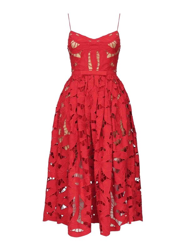 パーティードレス SELF PORTRAIT PF25013MR Dresses Bow embroidered midi dress Red Bow Embroidered Midi Dress – self-portrait-US