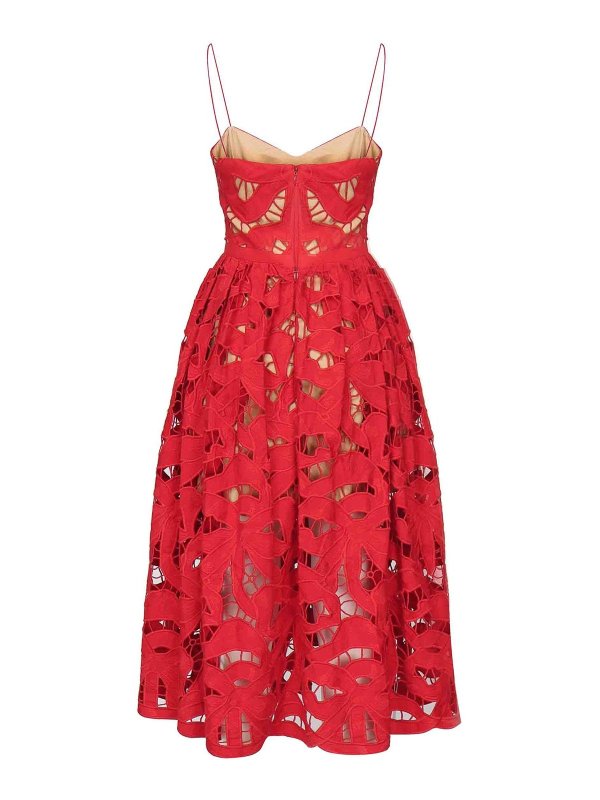 Self Portrait Embroidered Midi Dress With Bow - Red | PF25013MR