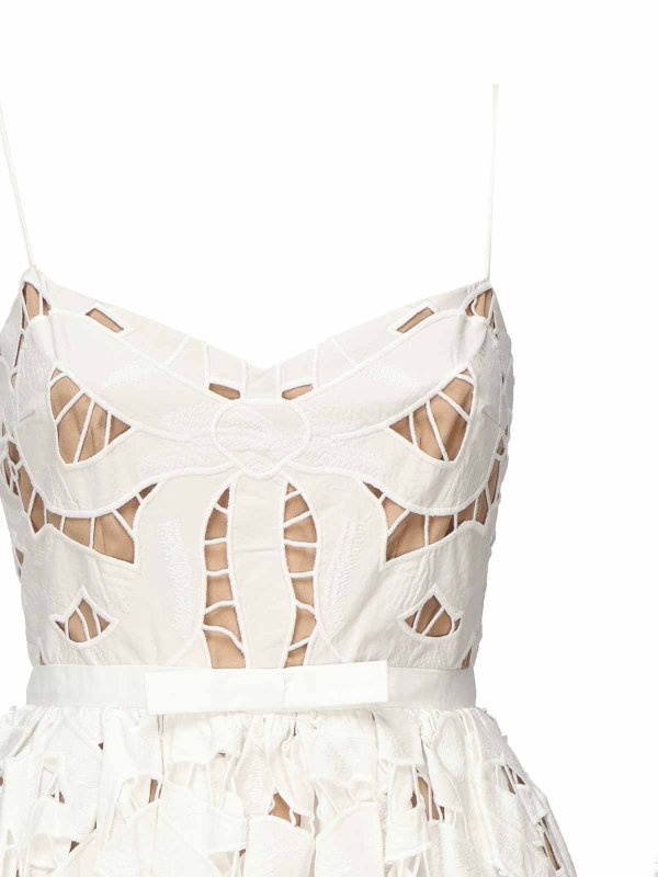 Self Portrait Embroidered Midi Dress With Bow - White
