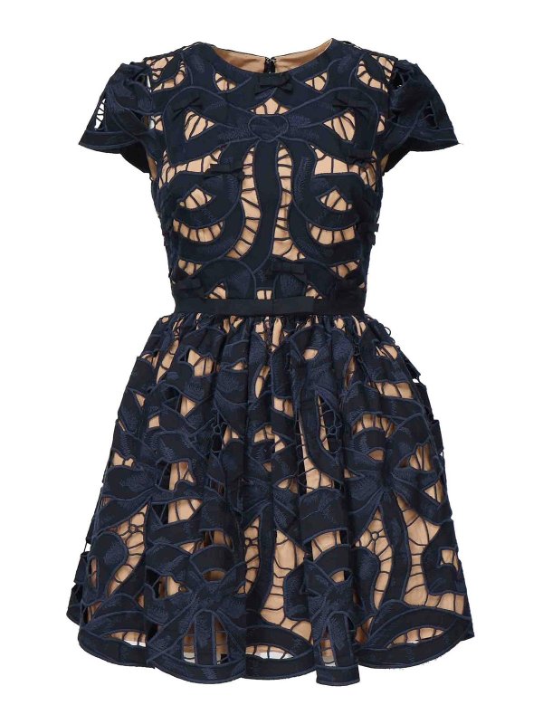 パーティードレス SELF PORTRAIT PF25013SBL Dresses Bow embroidered mini dress Self Portrait Embroidered Mini Dress With Bow - Blue