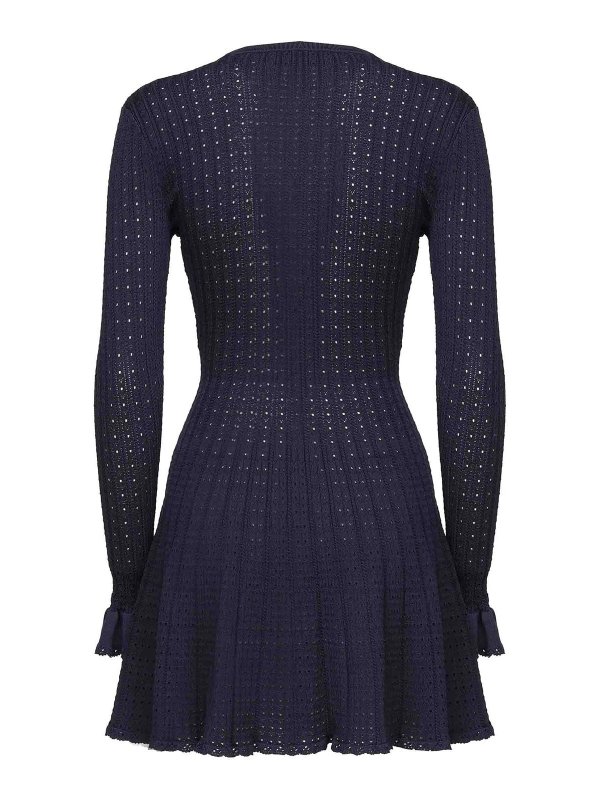 Self Portrait Crochet Openwork Knit Mini Dress - Blue
