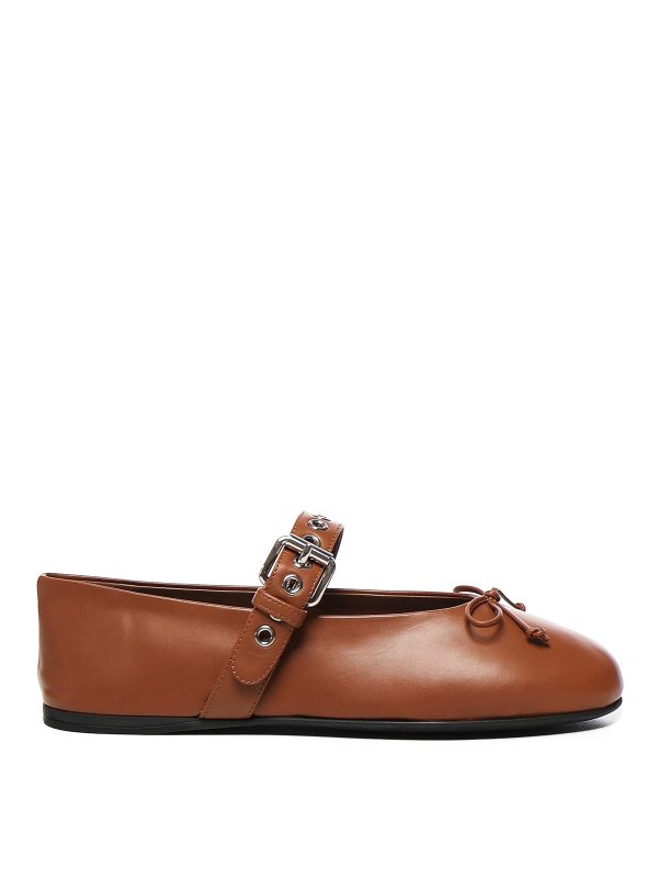 MIU MIU: flat shoes - Leather Ballet Flats