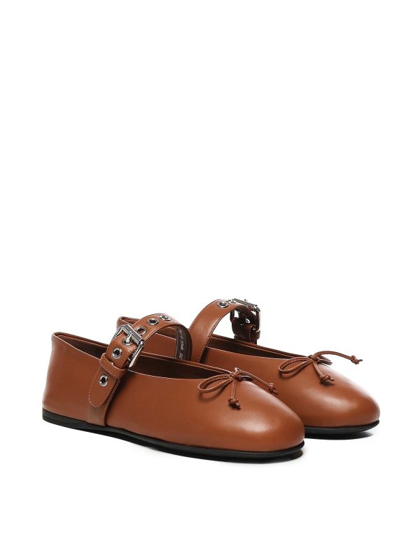 MIU MIU: flat shoes online - Leather Ballet Flats