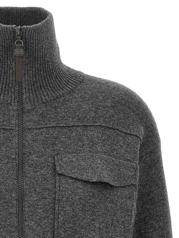 The Best Shops BRUNELLO CUCINELLI: cardigans - Shiny Zipper Pull Wool Cardigan