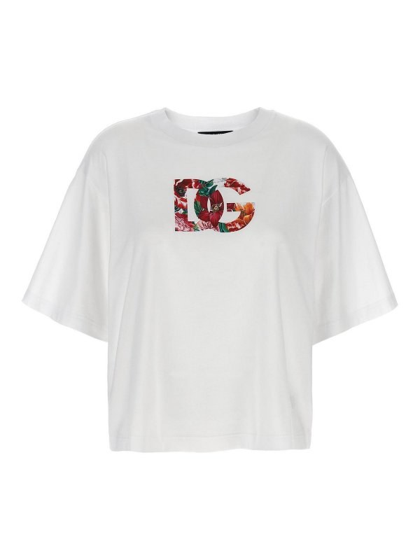 DOLCE & GABBANA: t-shirts - Floral Logo T-Shirt