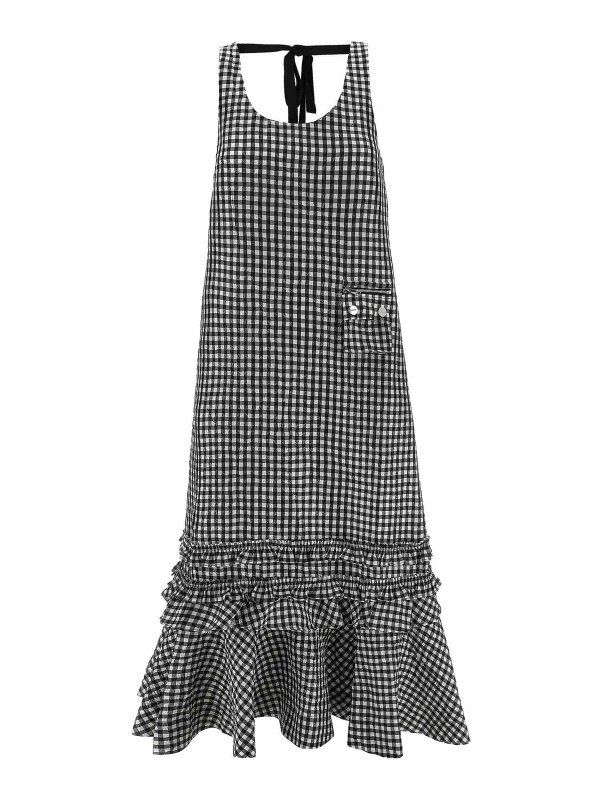 GANNI: maxi dresses - Crinkled Check Long Dress