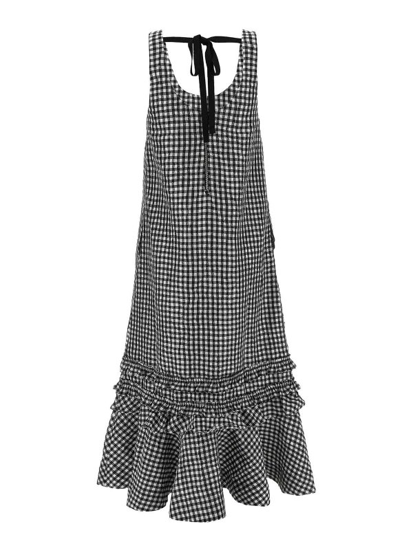 GANNI: maxi dresses online - Crinkled Check Long Dress