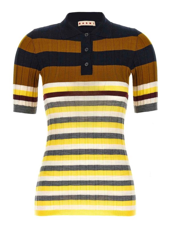 Marni: polo shirts - Ribbed Wool Polo Shirt